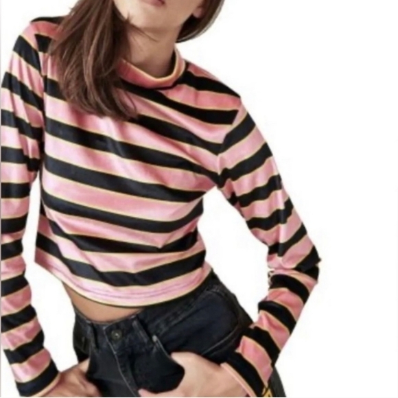 The Ragged Priest Striped Mock Neck Velour Top - Picture 1 of 9